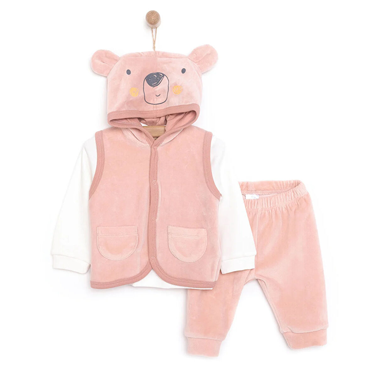 Little Life Yenidoğan -Body-Kadife Yelek Patiksiz Alt 3lü Takım Unisex