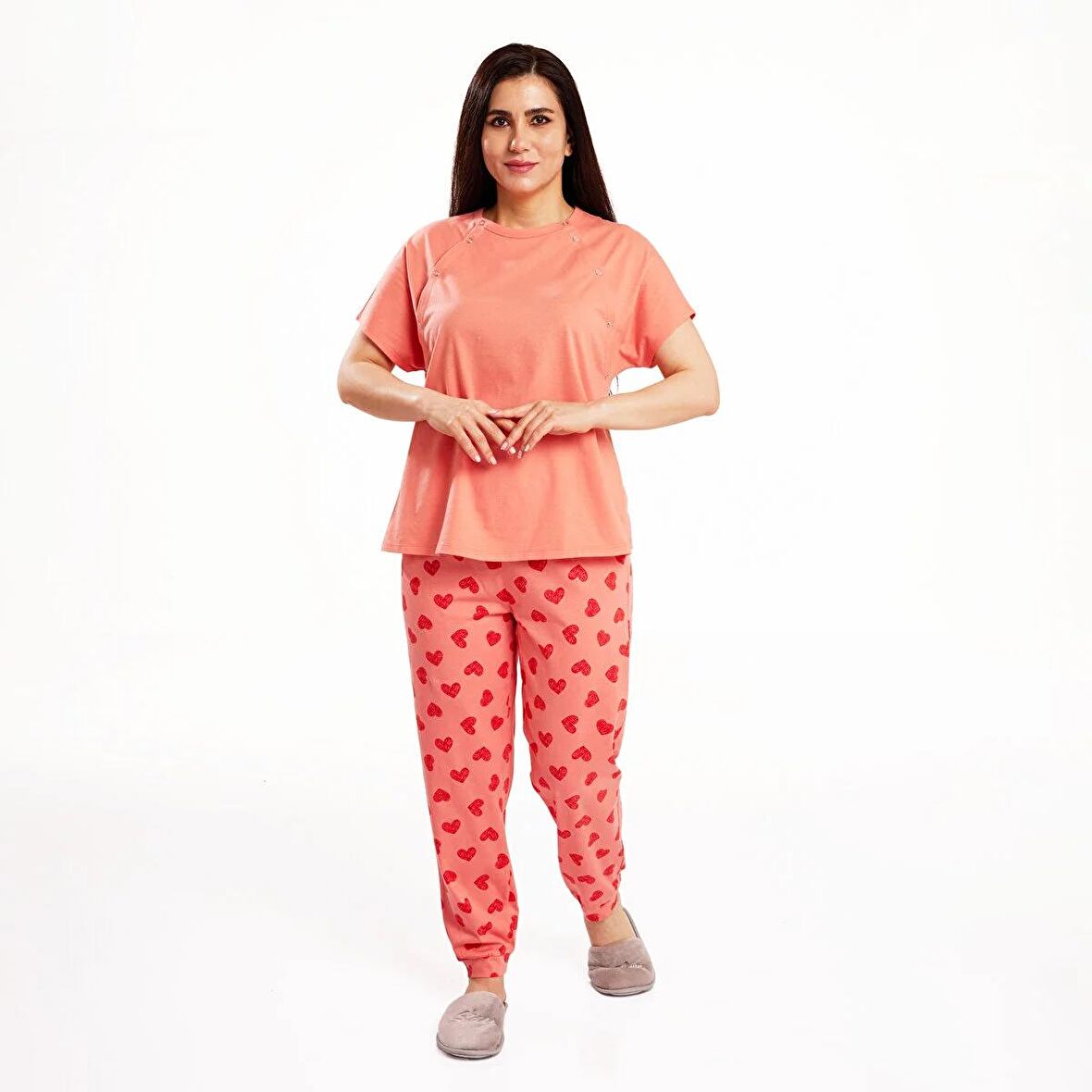 baby mom Kalp Desenli Pijama Takımı Anne Giyim