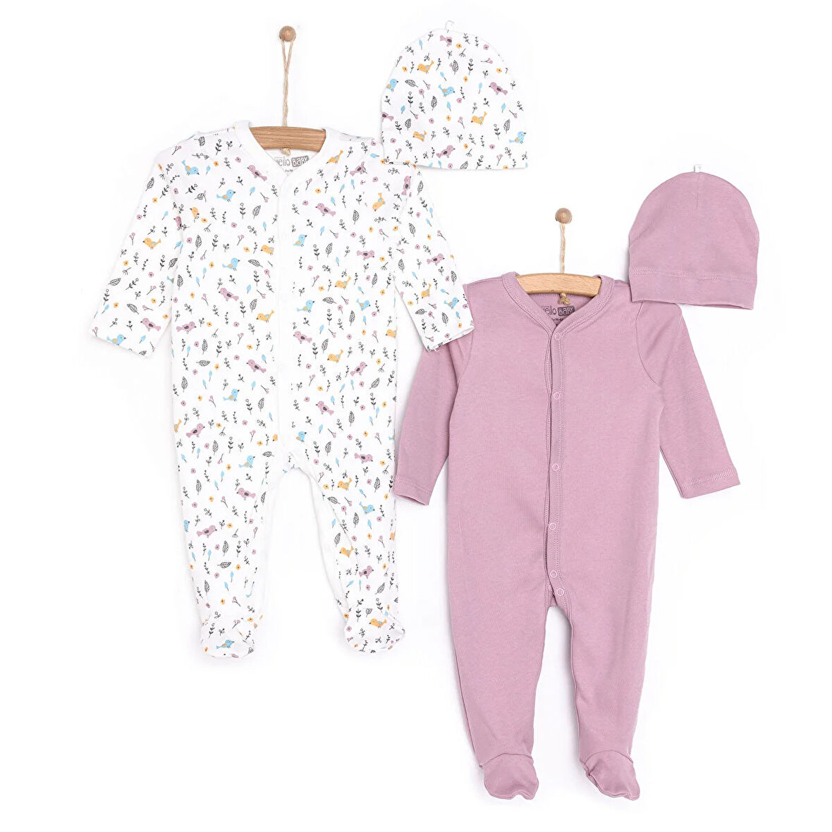 HelloBaby Yenidoğan 2li Patikli Tulum Şapka Set Unisex