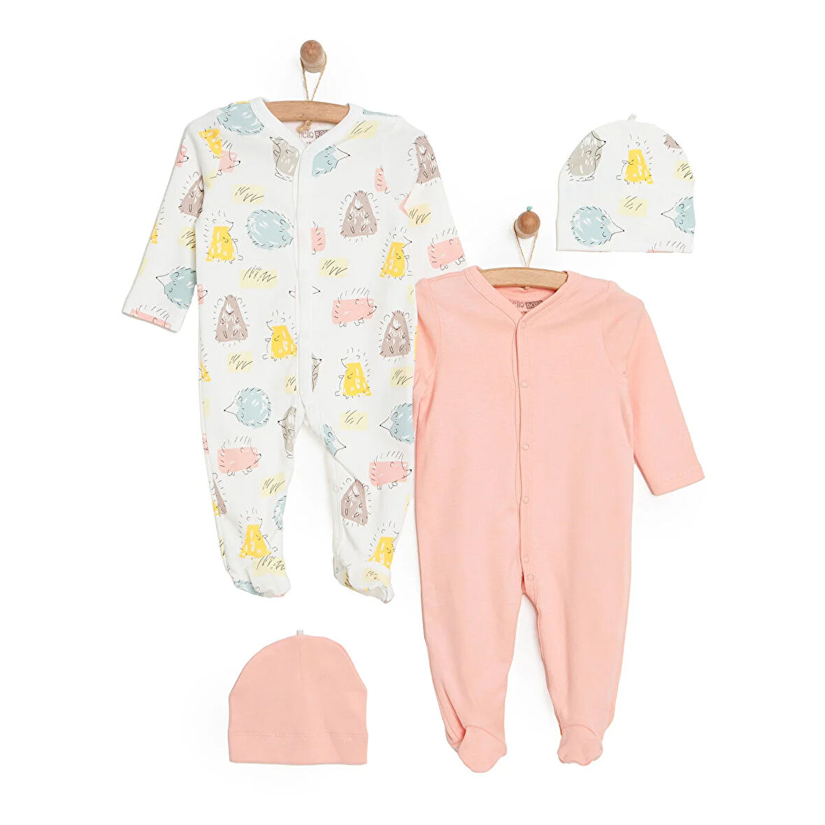HelloBaby Yenidoğan 2li Patikli Tulum Şapka Set Unisex