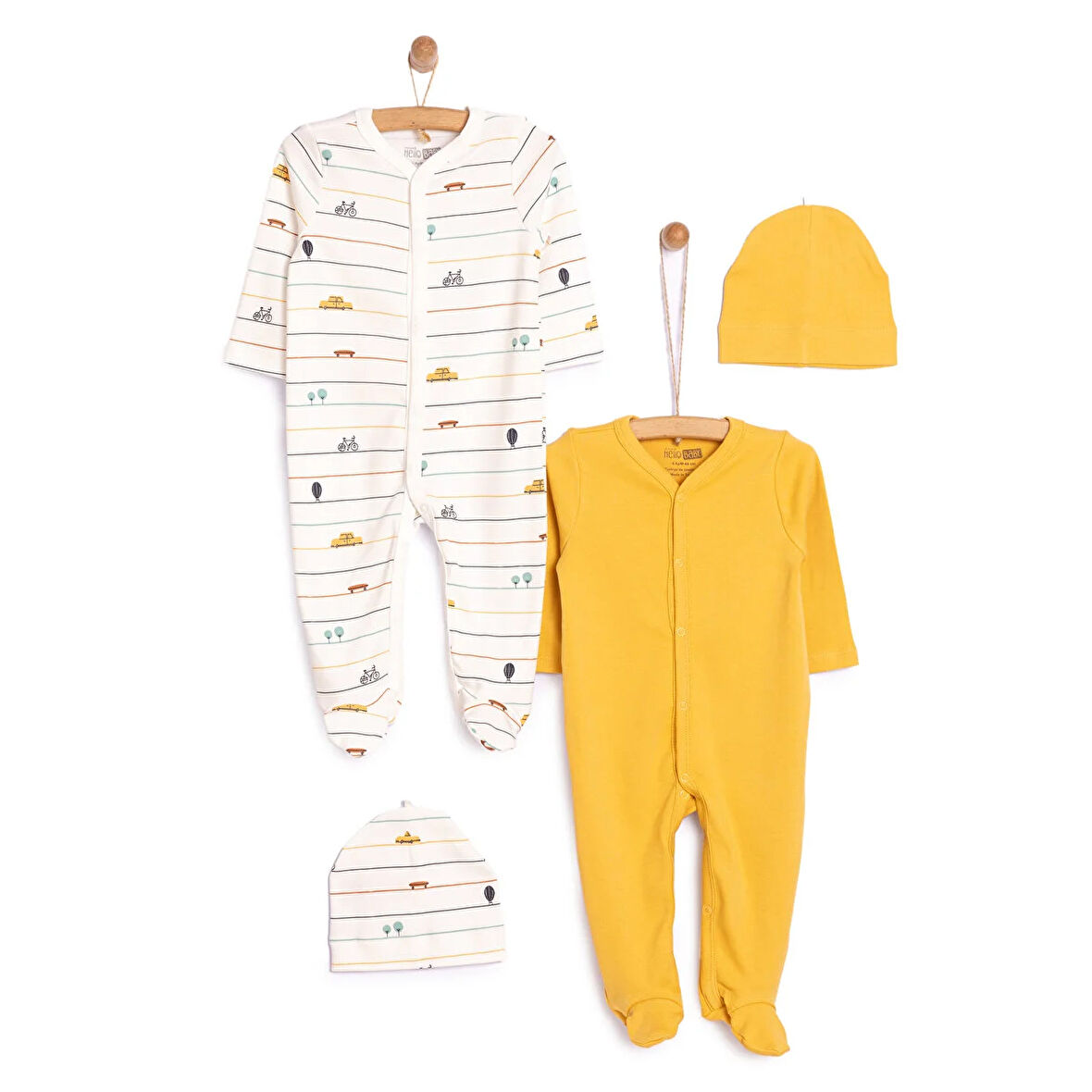 HelloBaby Yenidoğan 2'li Patikli Tulum Şapka Set Unisex