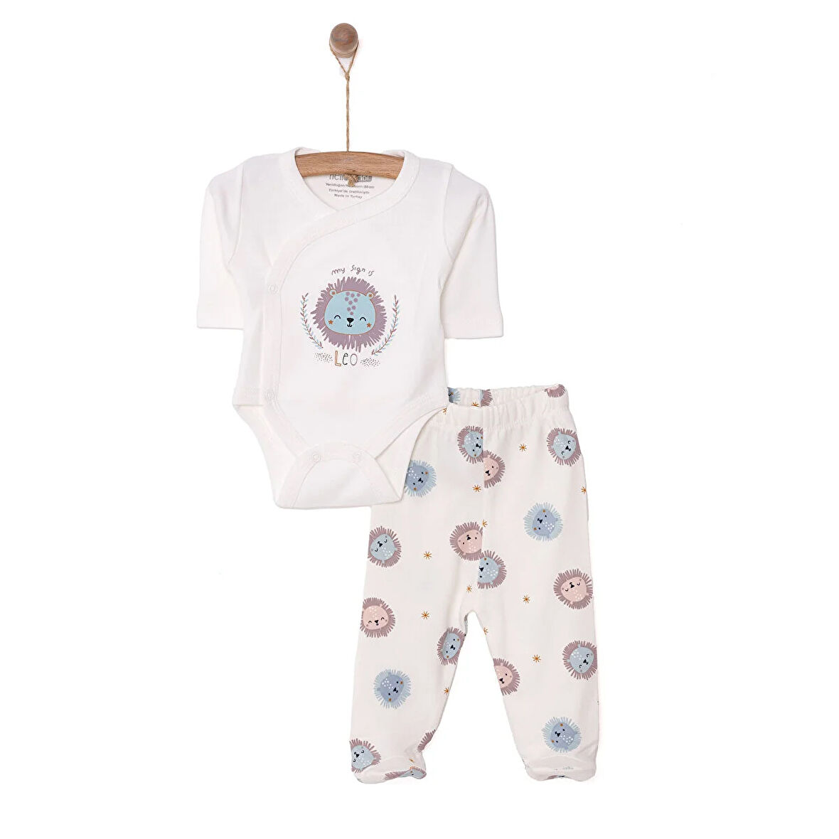 HelloBaby Aslan Baskılı Yenidoğan Zıbın Body-Patikli Alt Erkek Bebek