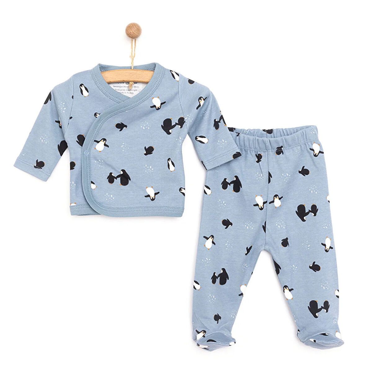 HelloBaby Penguen Baskılı Yenidoğan Zıbın-Patikli Alt Erkek Bebek