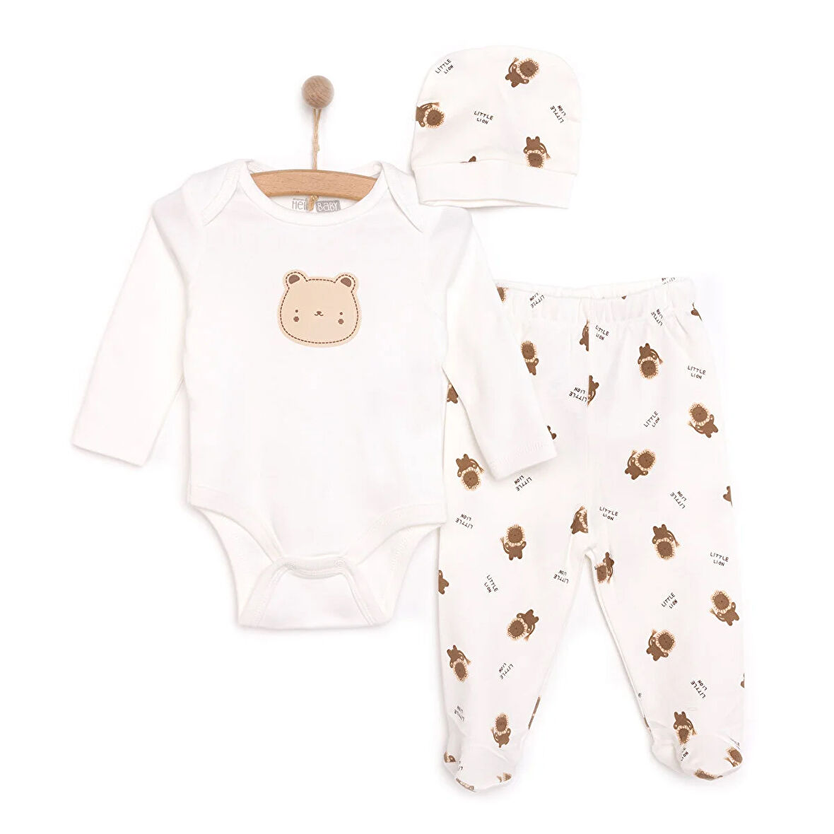HelloBaby Aslan Baskılı Yenidoğan Kız Body-Patikli Alt-Şapka Kız Bebek