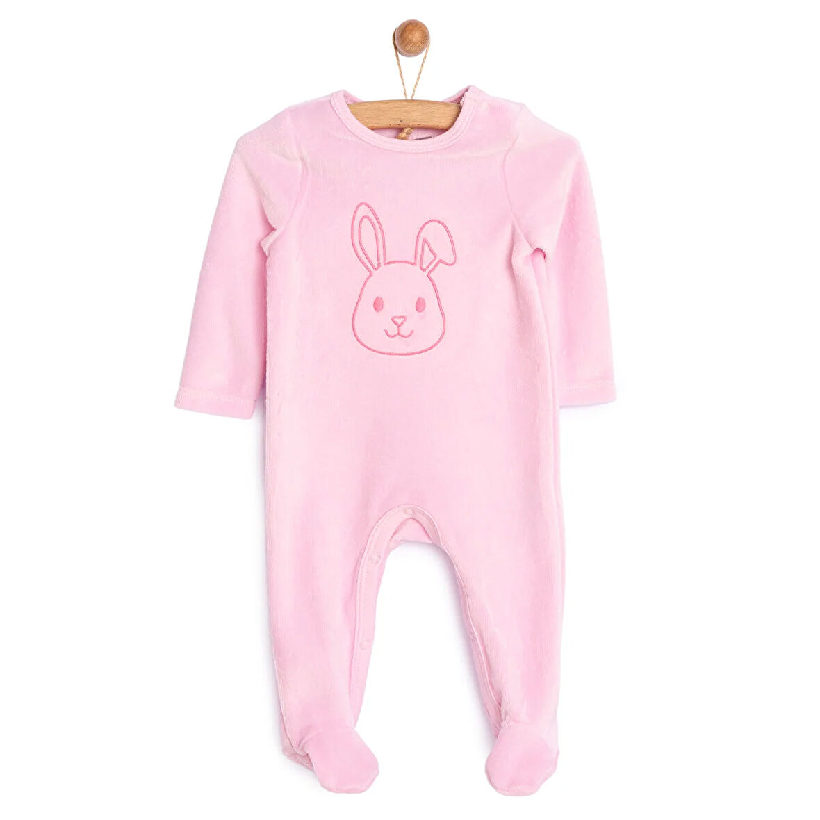 HelloBaby Yenidoğan Nakışlı Kadife Patikli Tulum Kız Bebek