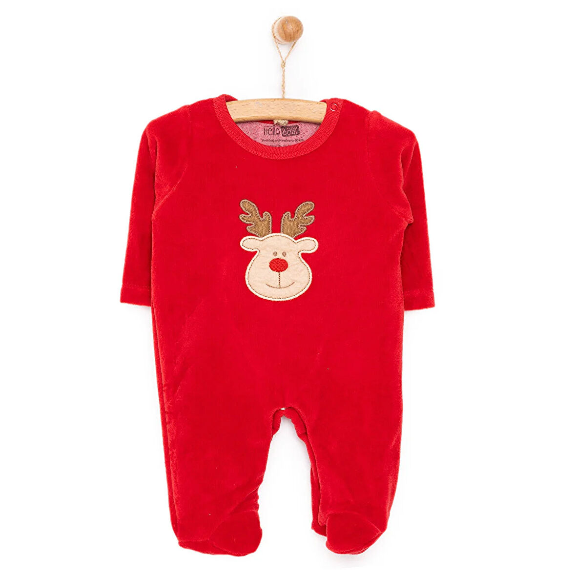 HelloBaby Yenidoğan Unisex Nakışlı Kadife Patikli Tulum Unisex