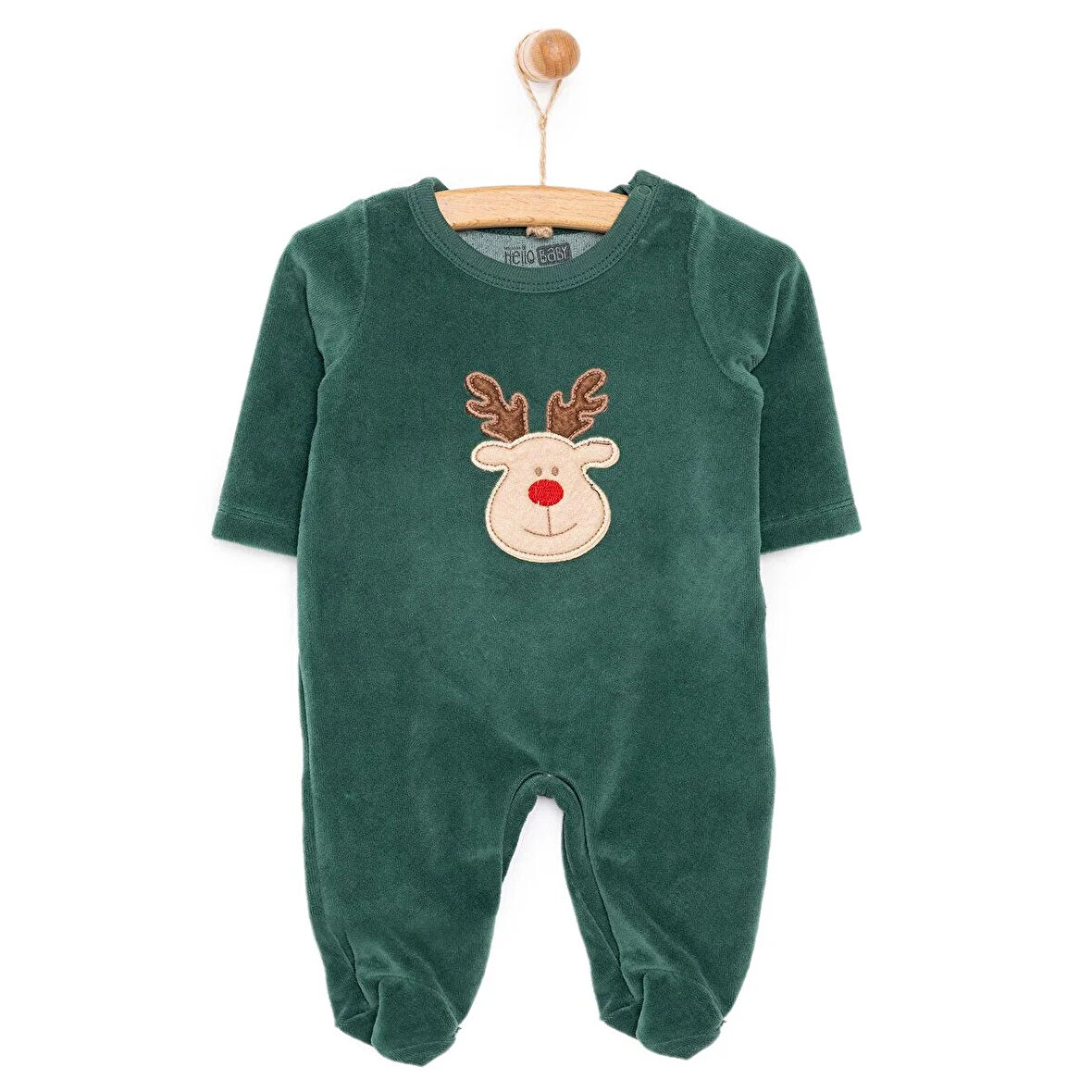 HelloBaby Yenidoğan Unisex Nakışlı Kadife Patikli Tulum Unisex