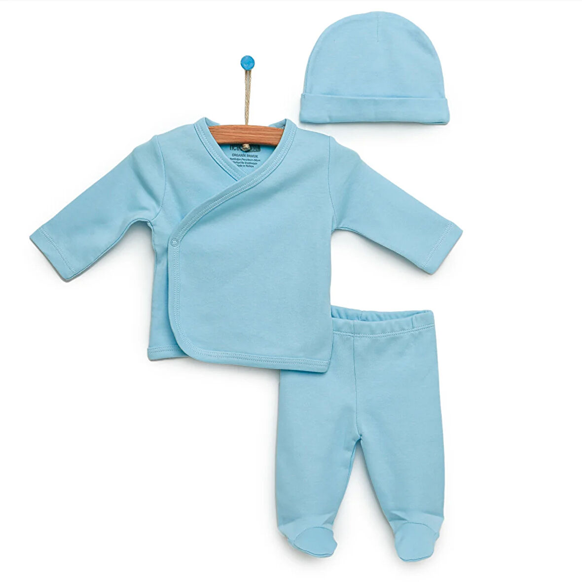 HelloBaby Yenidoğan Organik Zıbın-Şapka-Patikli Alt Unisex