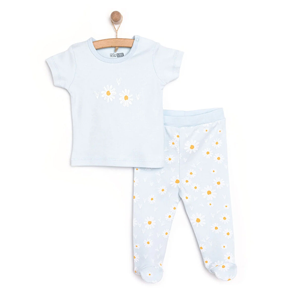 HelloBaby Çiçek Baskılı Yenidoğan Kız Tshirt-Patikli Alt Kız Bebek