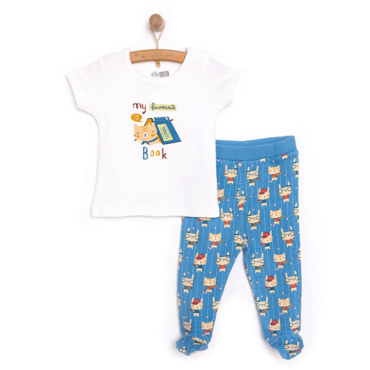 HelloBaby Hayvan Baskılı Yenidoğan Erkek Tshirt-Patikli Alt Erkek Bebek