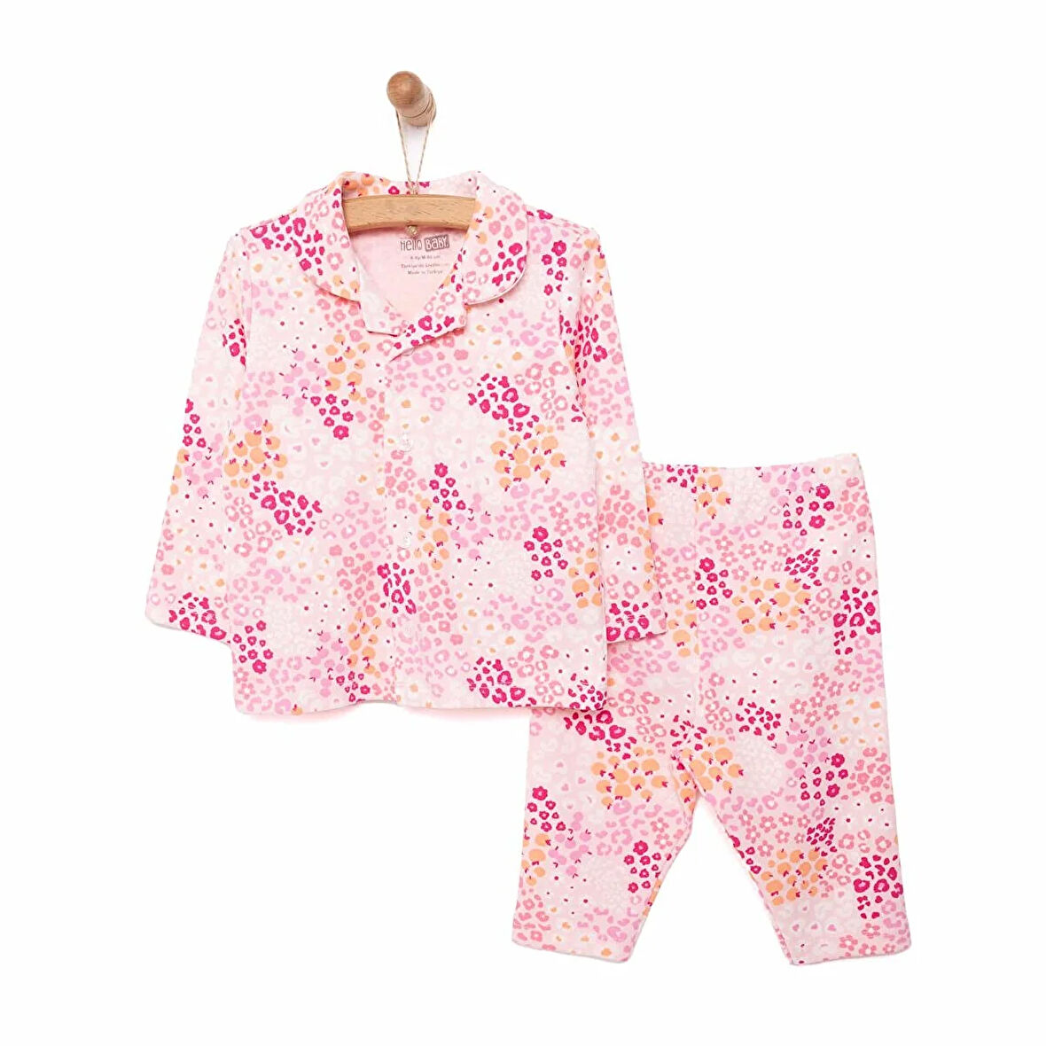 HelloBaby Gömlek Yaka  Mini Çiçek Desen Kız Bebek Pijama Takımı