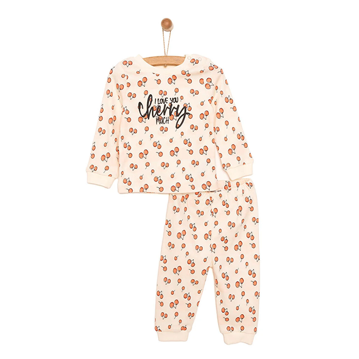 HelloBaby Bisiklet Yaka  Vişne Desenli Kız Bebek Pijama takımı