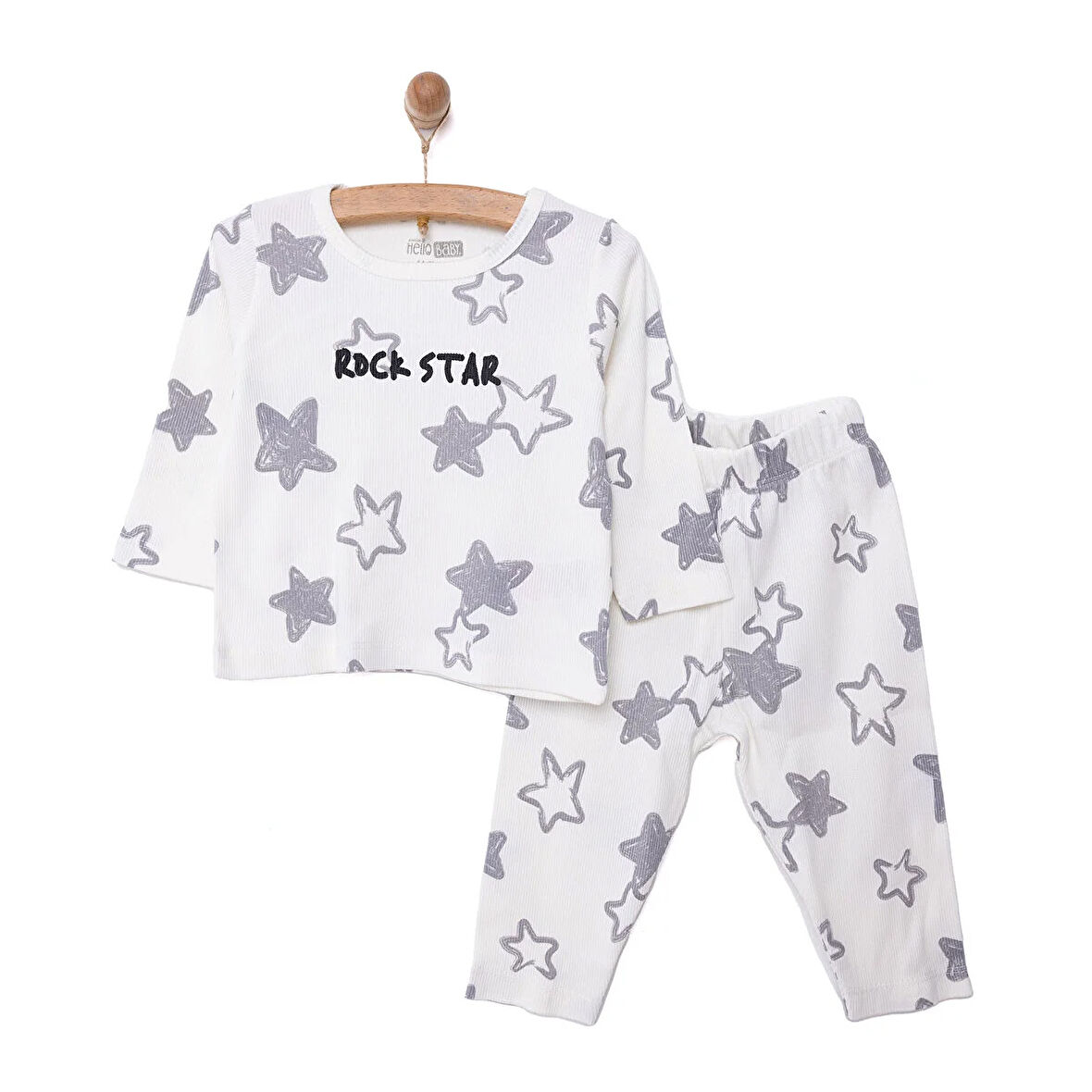 HelloBaby Kaşkorse Uzun Kol Yıldız Desen Pijama Takımı Erkek Bebek