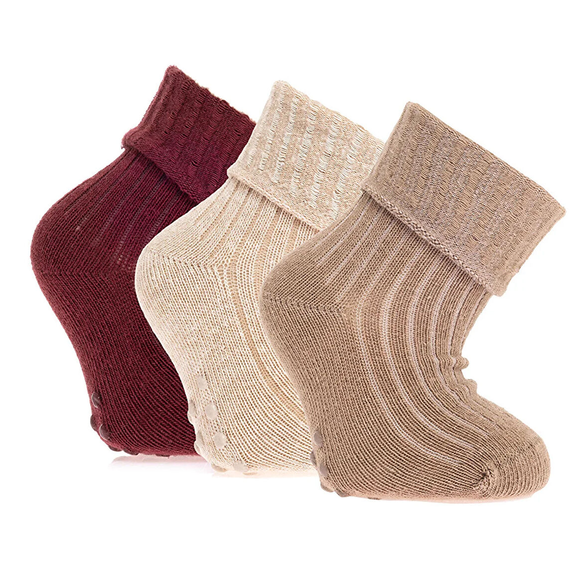 HelloBaby Unisex Kaşkorse Düz Renk 3lü Kıvrık Çorap Unisex