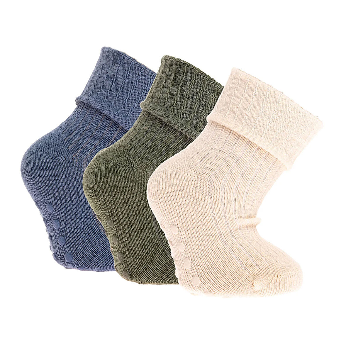 HelloBaby Unisex Kaşkorse Düz Renk 3lü  Kıvrık Çorap Unisex