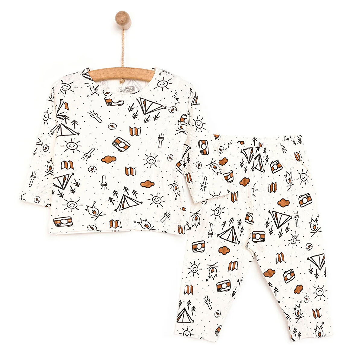 HelloBaby Kaşkorse Uzun Kol Kamp Desenli Pijama Takımı