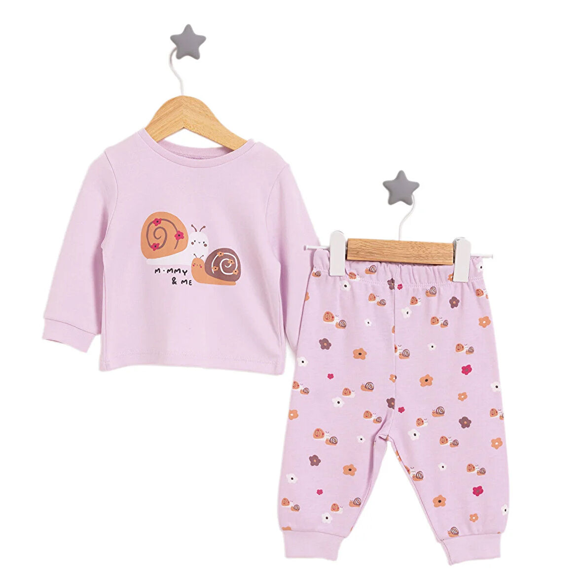 HelloBaby Bisiklet Yaka Salyangoz Desen Pijama Takımı Kız Bebek