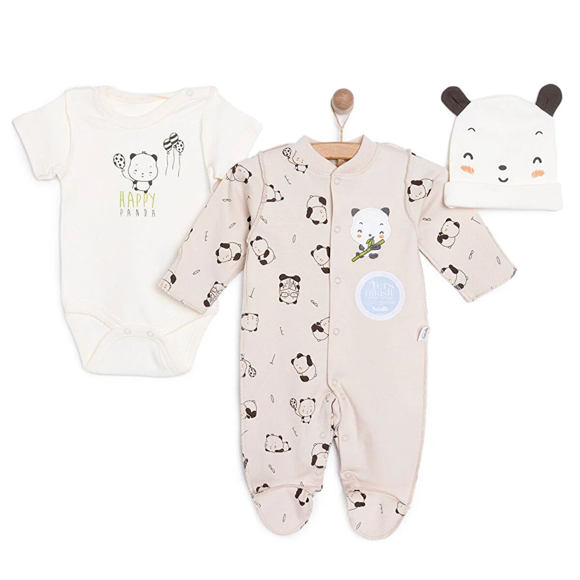 Bebetto Yenidoğan Hello Panda Unisex Tulum-Body-Şapka Unisex