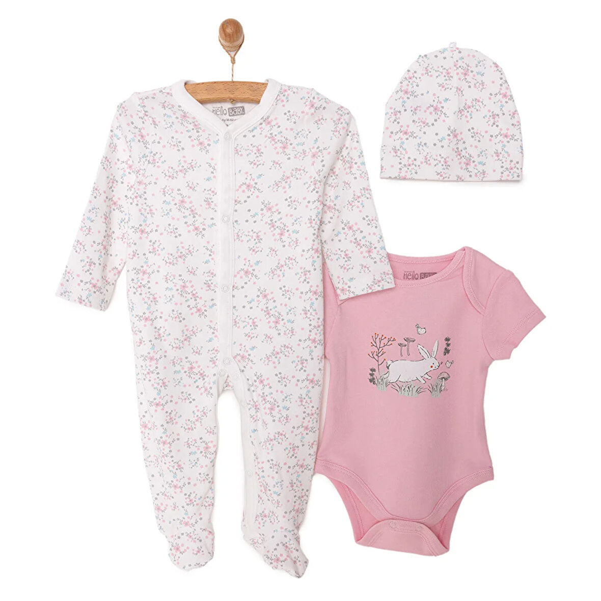 HelloBaby Kız Tulum-Body-Şapka Kız Bebek