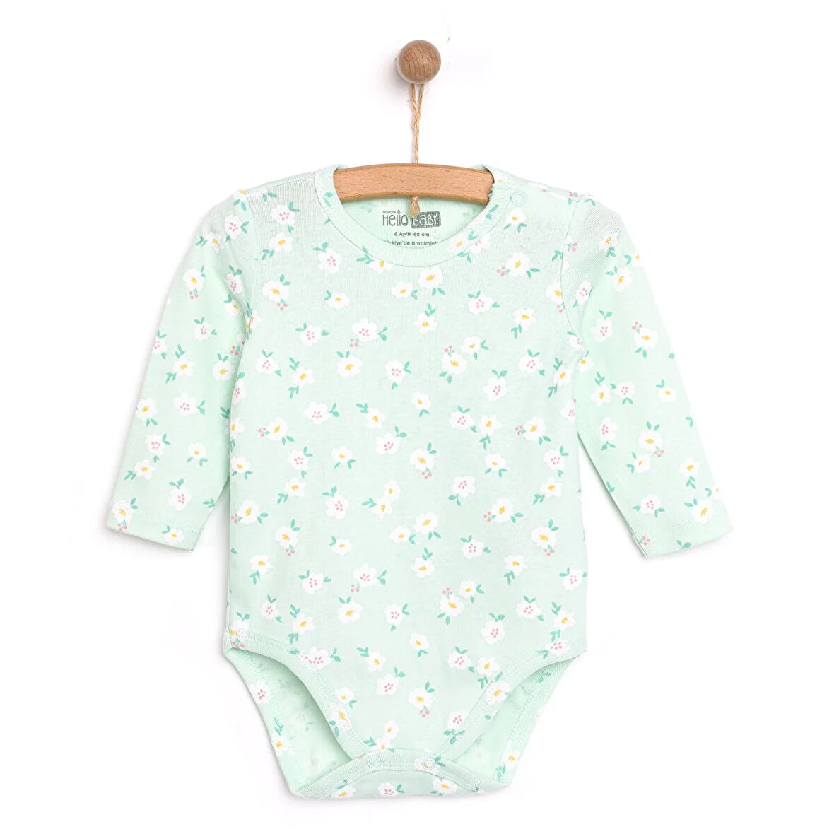 HelloBaby Kız Bebek Body Çiçek Desenli Uzun Kol Yeşil