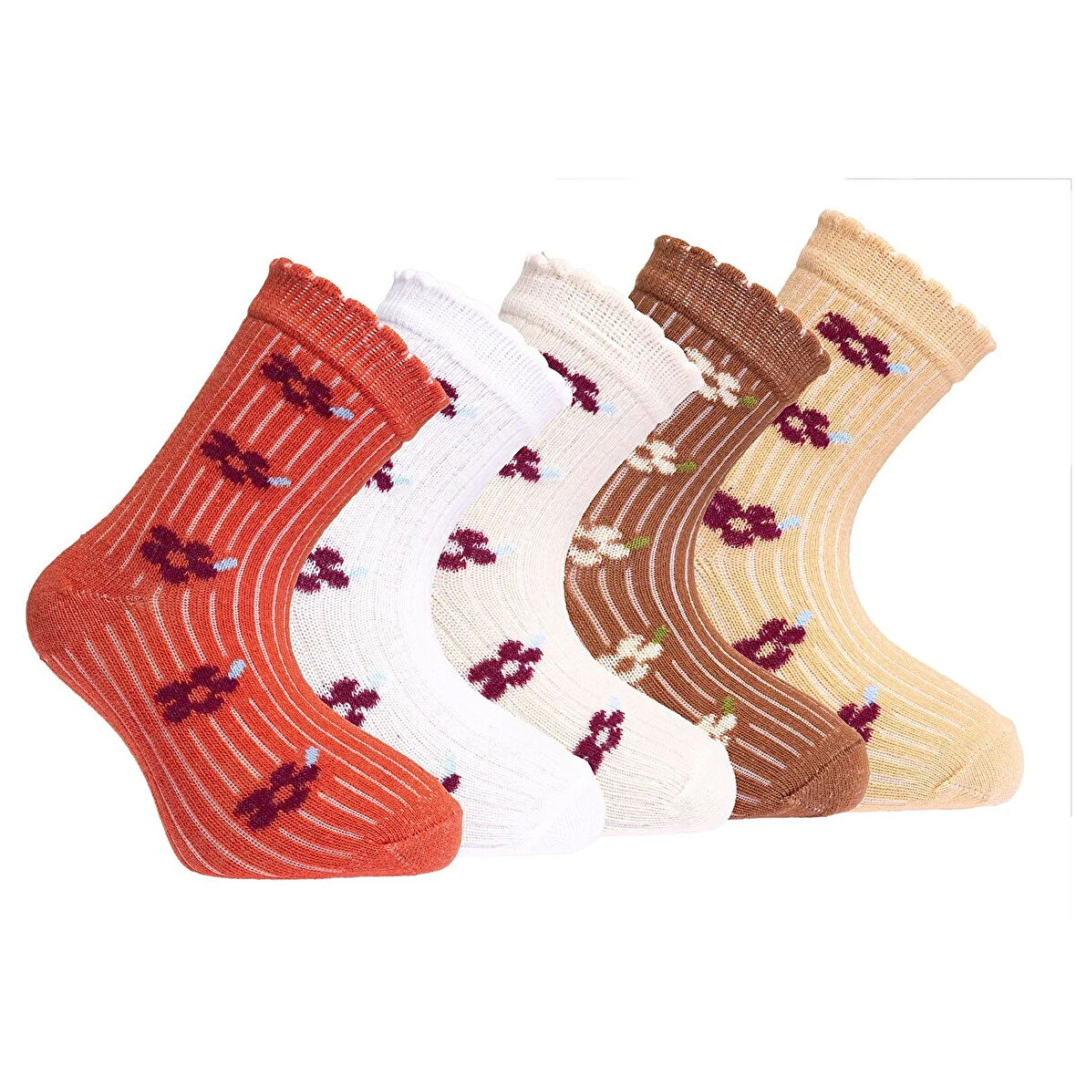 HelloBaby Çiçek Desenli 5'li Soket Çorap Kız Bebek