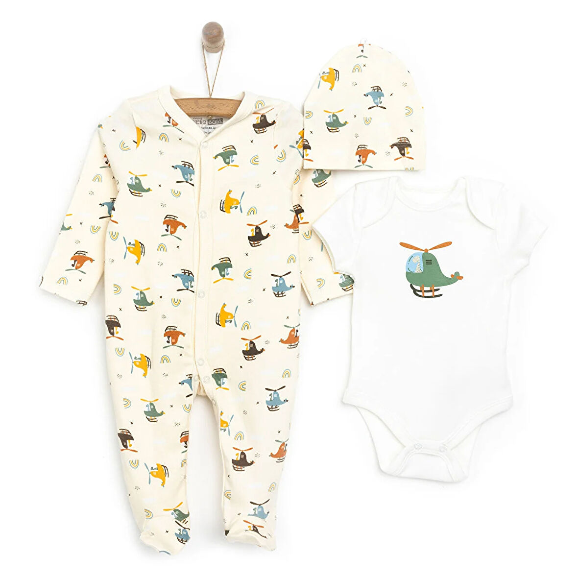 HelloBaby Erkek Tulum-Body-Şapka Erkek Bebek