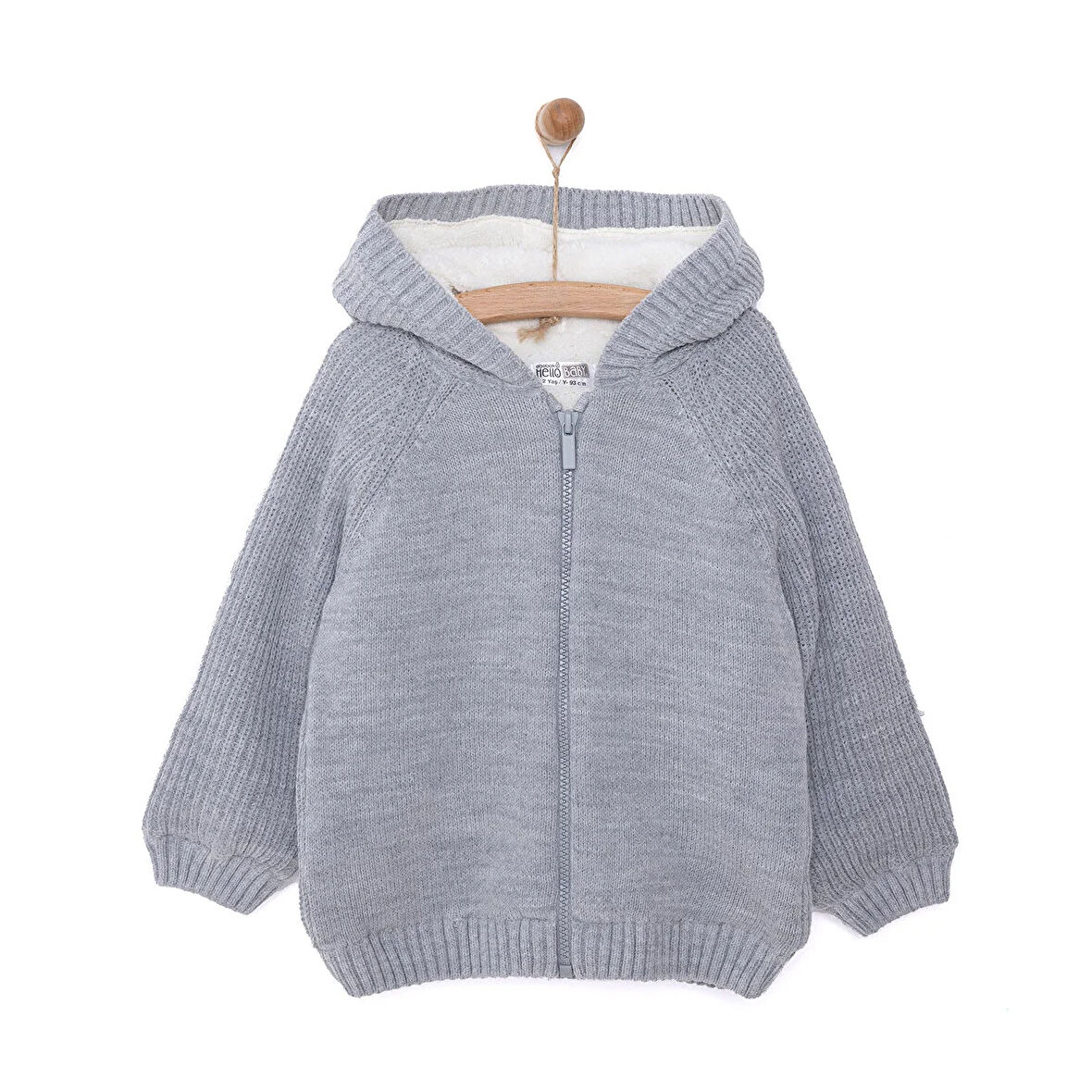 HelloBaby Unisex Basic Hırka İçi Peluşlu Triko Modelli Yaka Uzun Kol Gri Melanj
