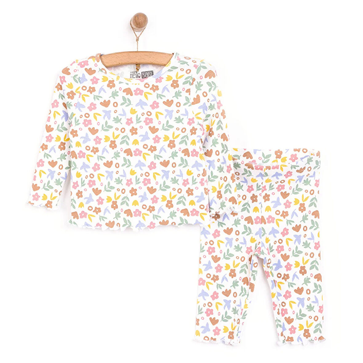 HelloBaby Kız Çiçek Desenli Uzun Kol Pijama Takımı