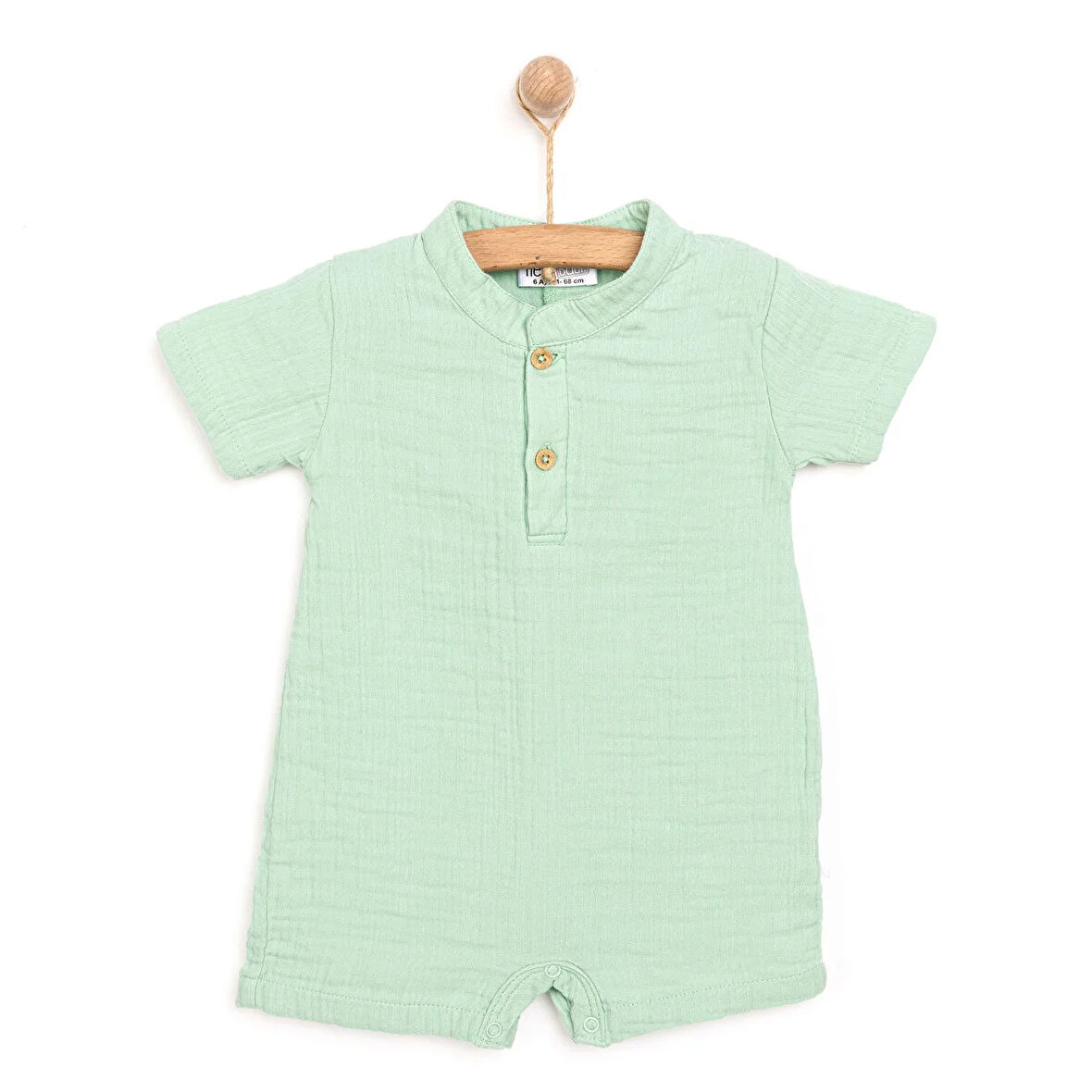 HelloBaby Yenidoğan Erkek Bebek Kısa Tulum Müslin Reçme Bej