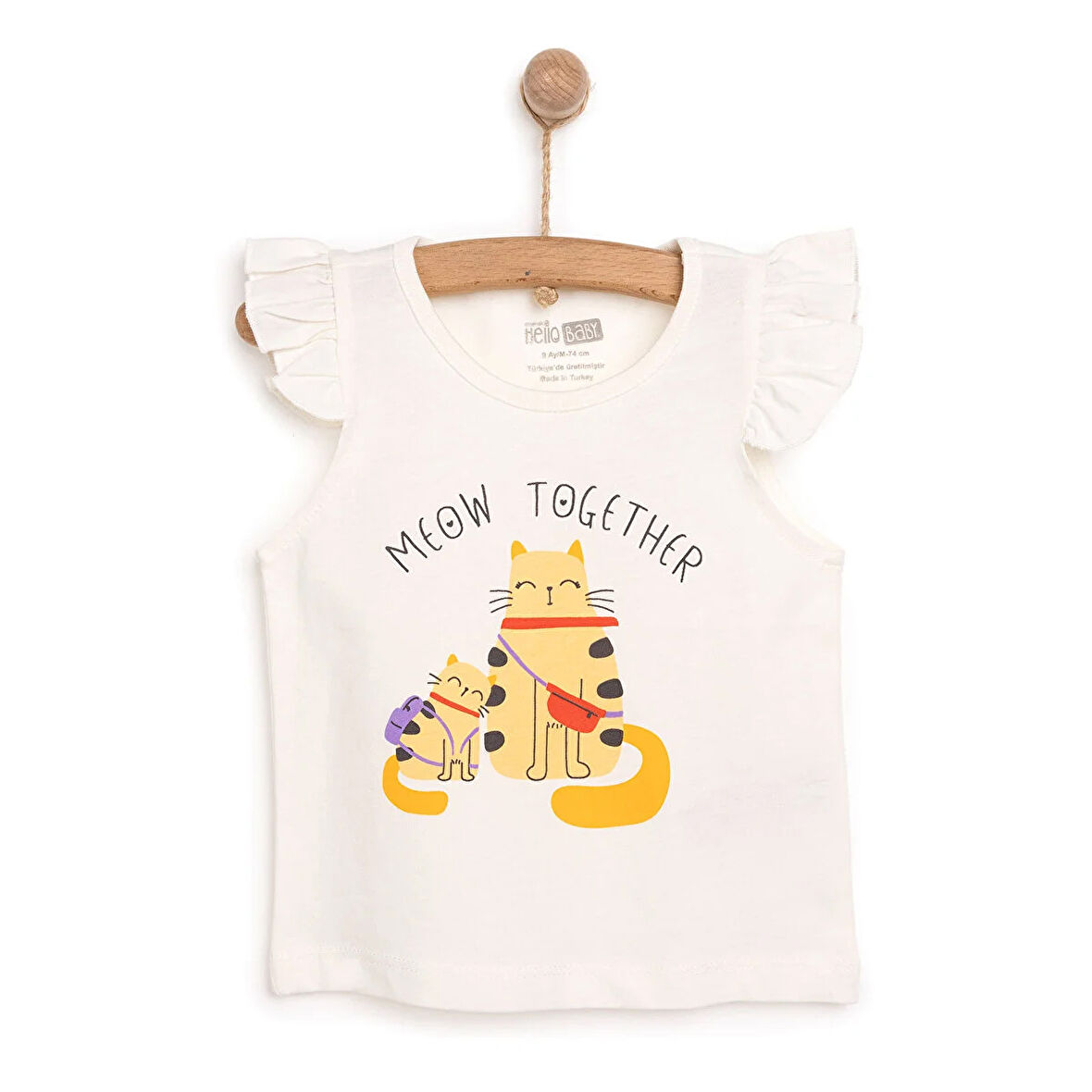 HelloBaby Basic Kız Kedi Baskılı Atlet T-shirt Kız Bebek