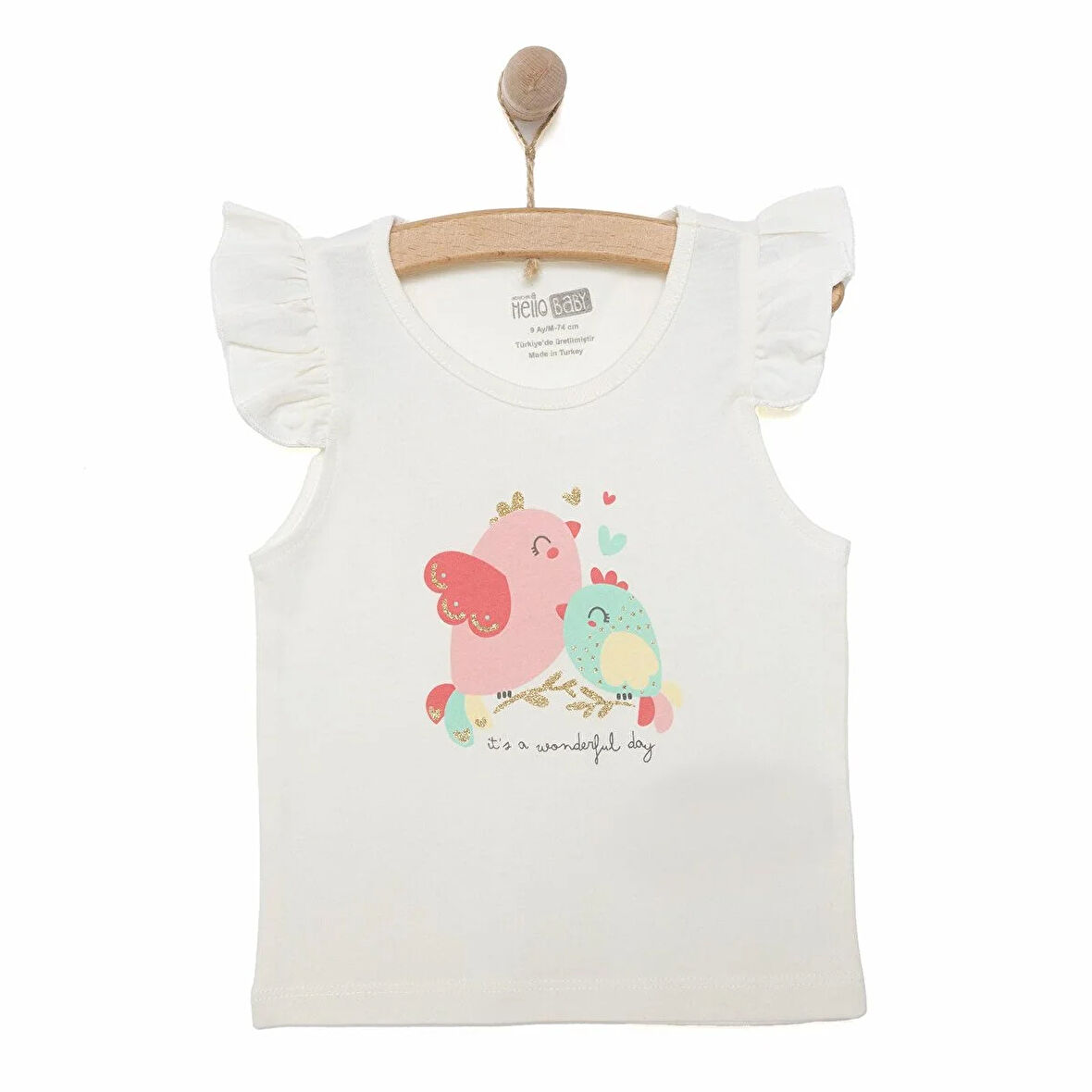 HelloBaby Basic Kız Kuş Baskılı Atlet T-shirt Kız Bebek