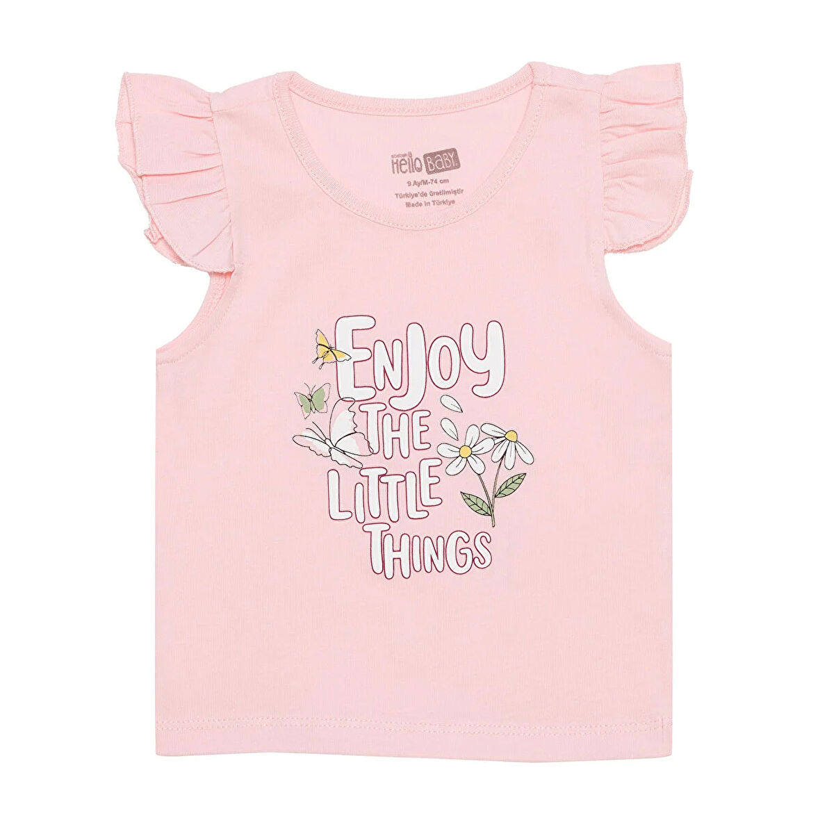 HelloBaby Basic Kız Kelebek ve Papatya Baskılı Atlet T-shirt Kız Bebek