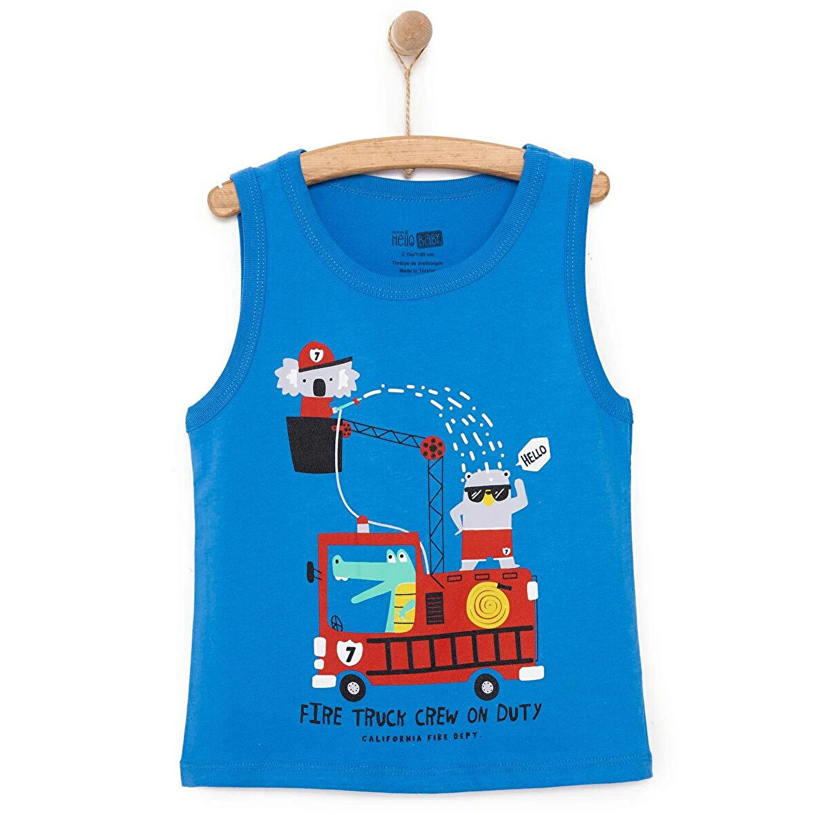 HelloBaby Basic Erkek Hayvan İtfaiye Baskılı Atlet Tshirt Erkek Bebek