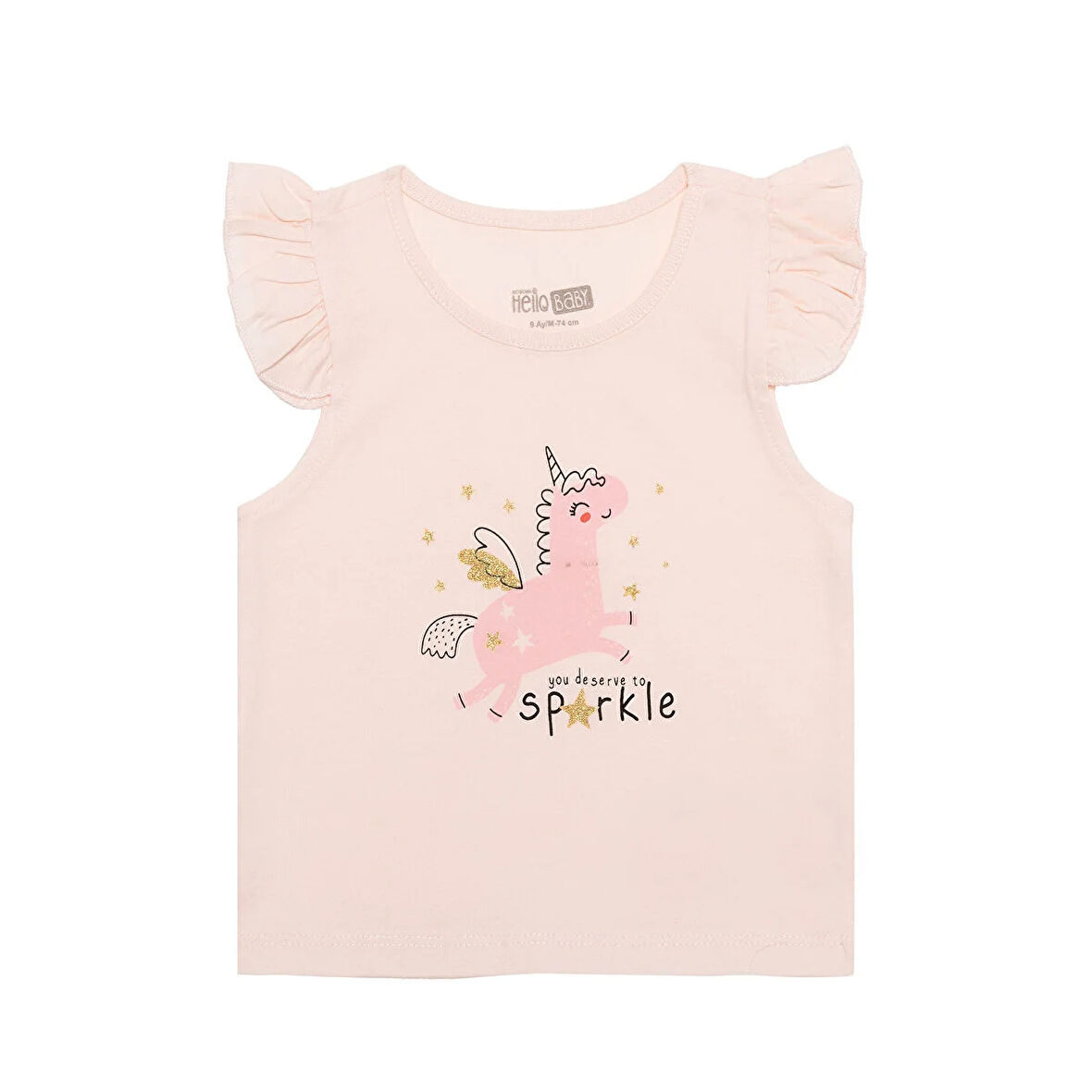 HelloBaby Basic Kız Melek Unicorn Baskılı Atlet T-shirt Kız Bebek