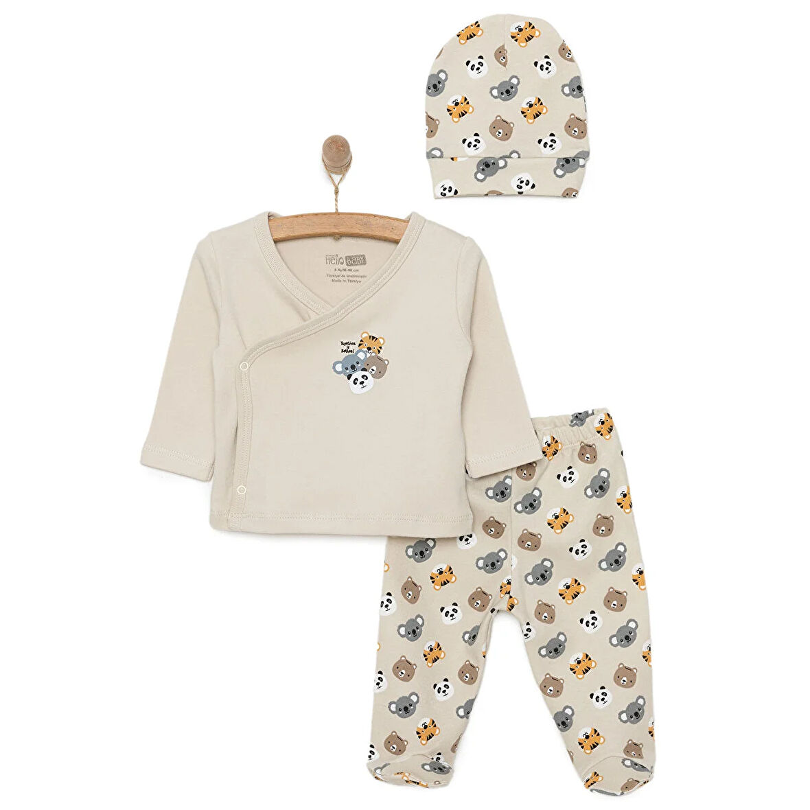 HelloBaby Yenidoğan Zıbın-Şapka-Patikli Alt 3lü Set Erkek Bebek