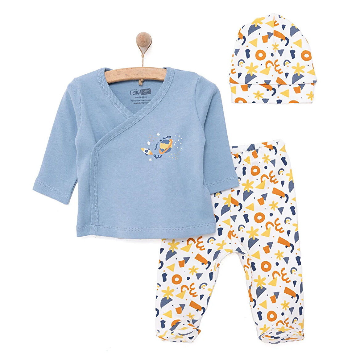 HelloBaby Yenidoğan Zıbın-Şapka-Patikli Alt 3lü Set Erkek Bebek