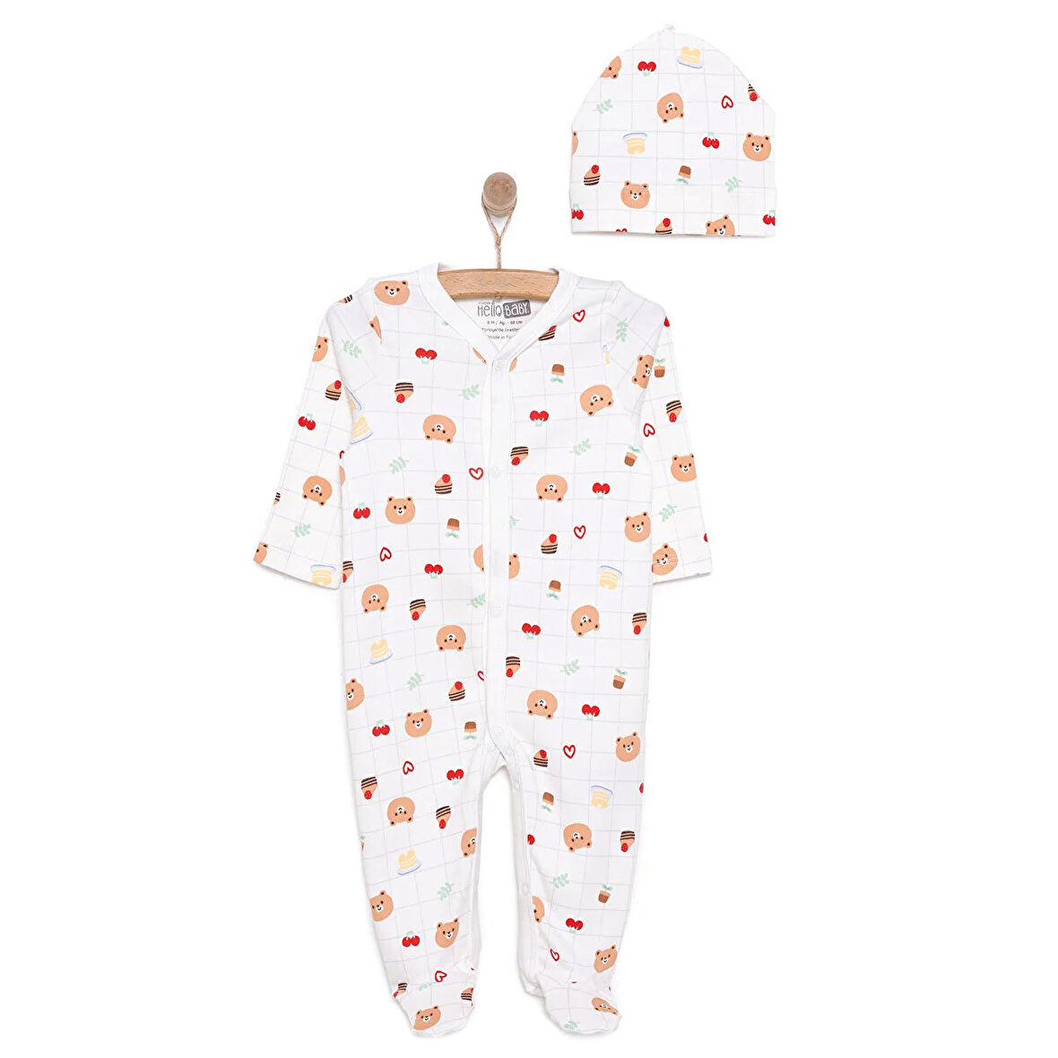 HelloBaby Yenidoğan Hayvanlar Baskılı Kız Tulum-Şapka Kız Bebek