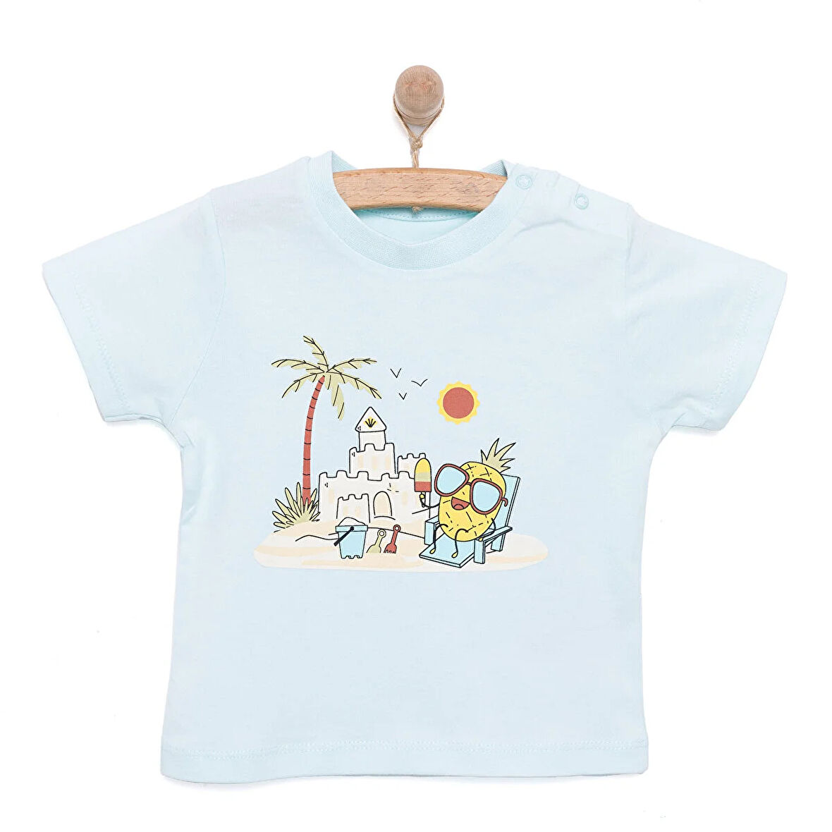 HelloBaby Basic Erkek Ananas ve Kumsal Baskılı T-Shirt Erkek Bebek