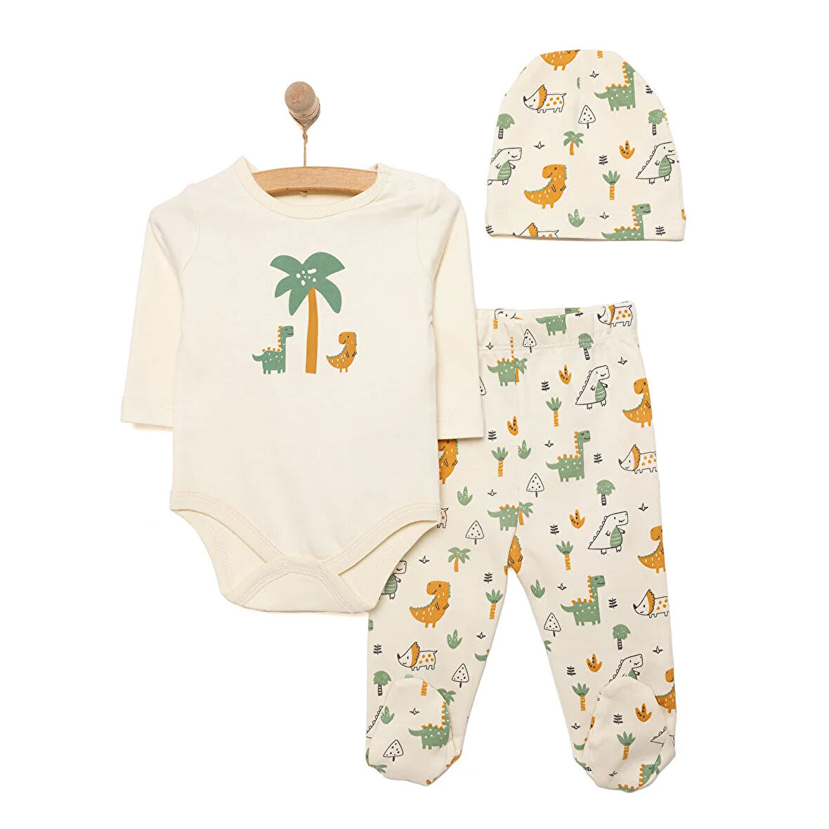 HelloBaby Ayıcık Baskılı Yenidoğan Uni Body-Patikli Alt-Şapka Unisex