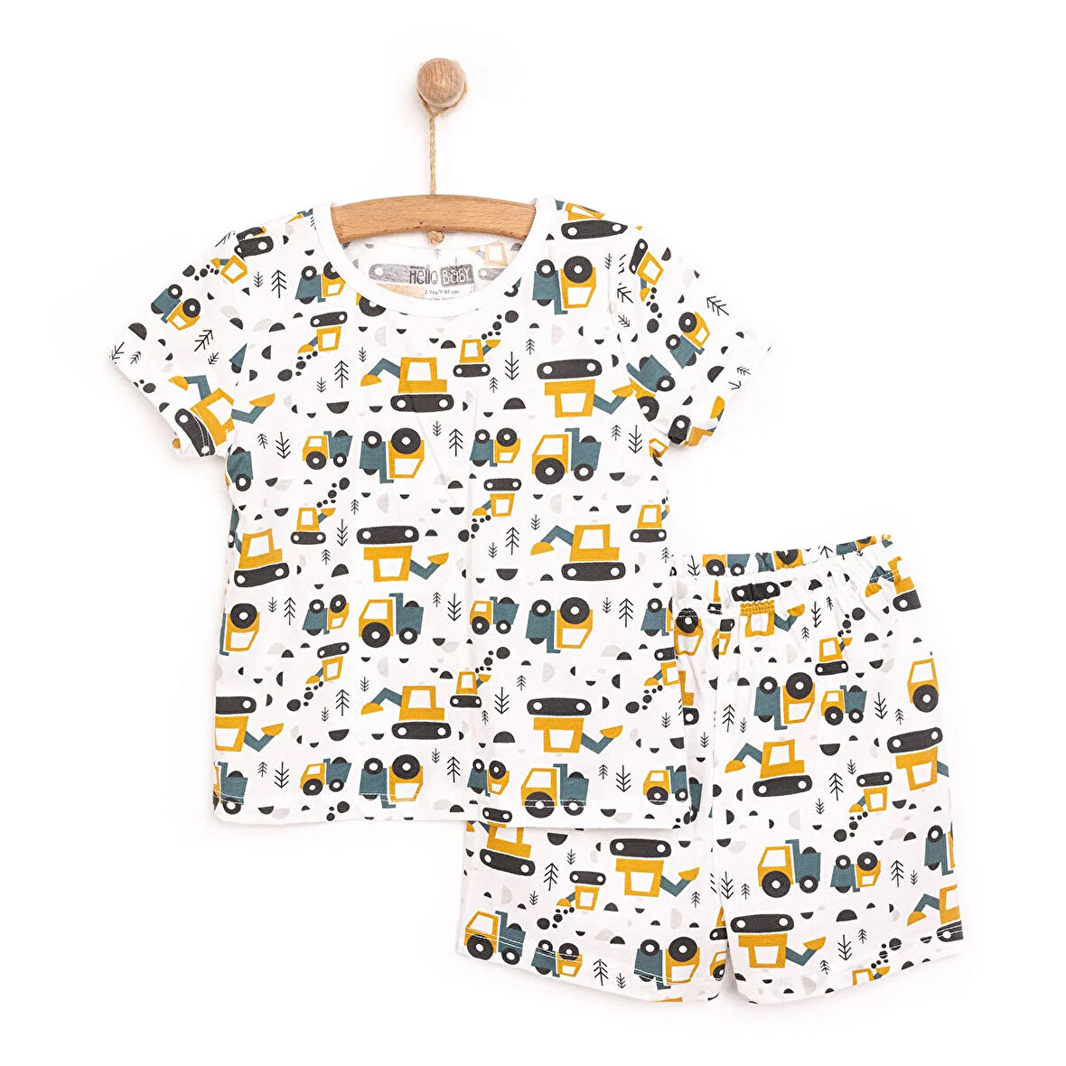 HelloBaby Erkek Çocuk  Kısa Kol Kamyon Desenli Bisiklet Yaka Pijama Takımı
