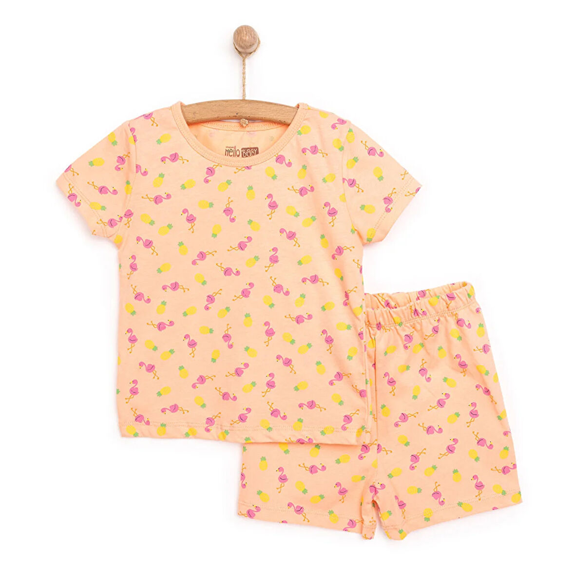 HelloBaby Kısa Kol Filamingo Desenli Bisiklet Yaka Pijama Takımı