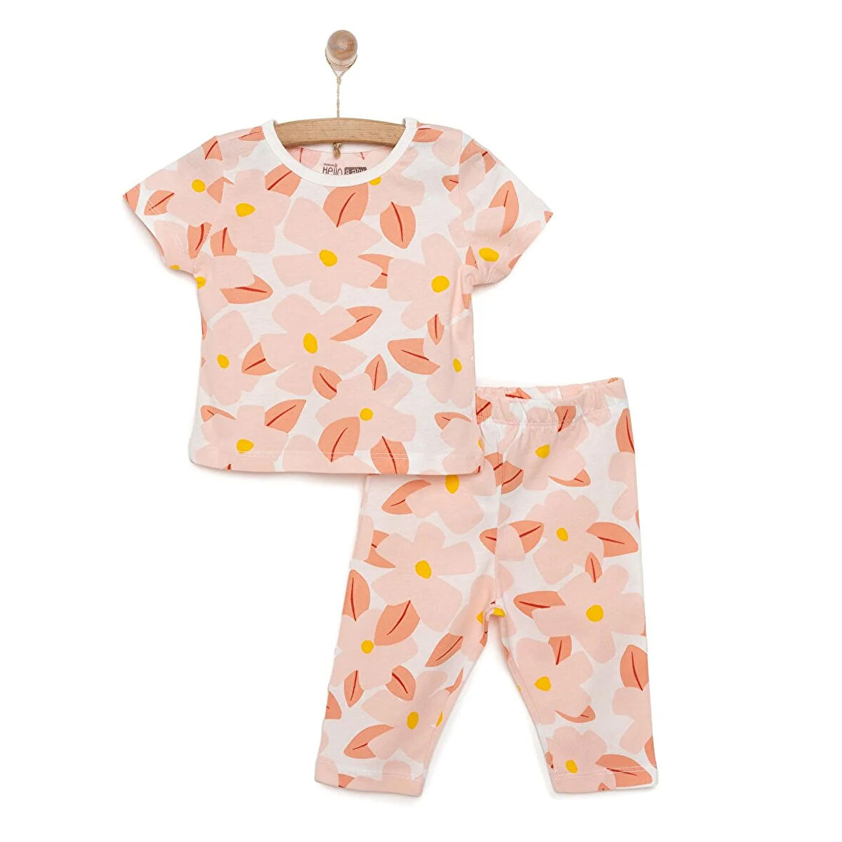 HelloBaby Kısa Kol Büyük Çiçek Desenli Bisiklet Yaka Pijama Takımı