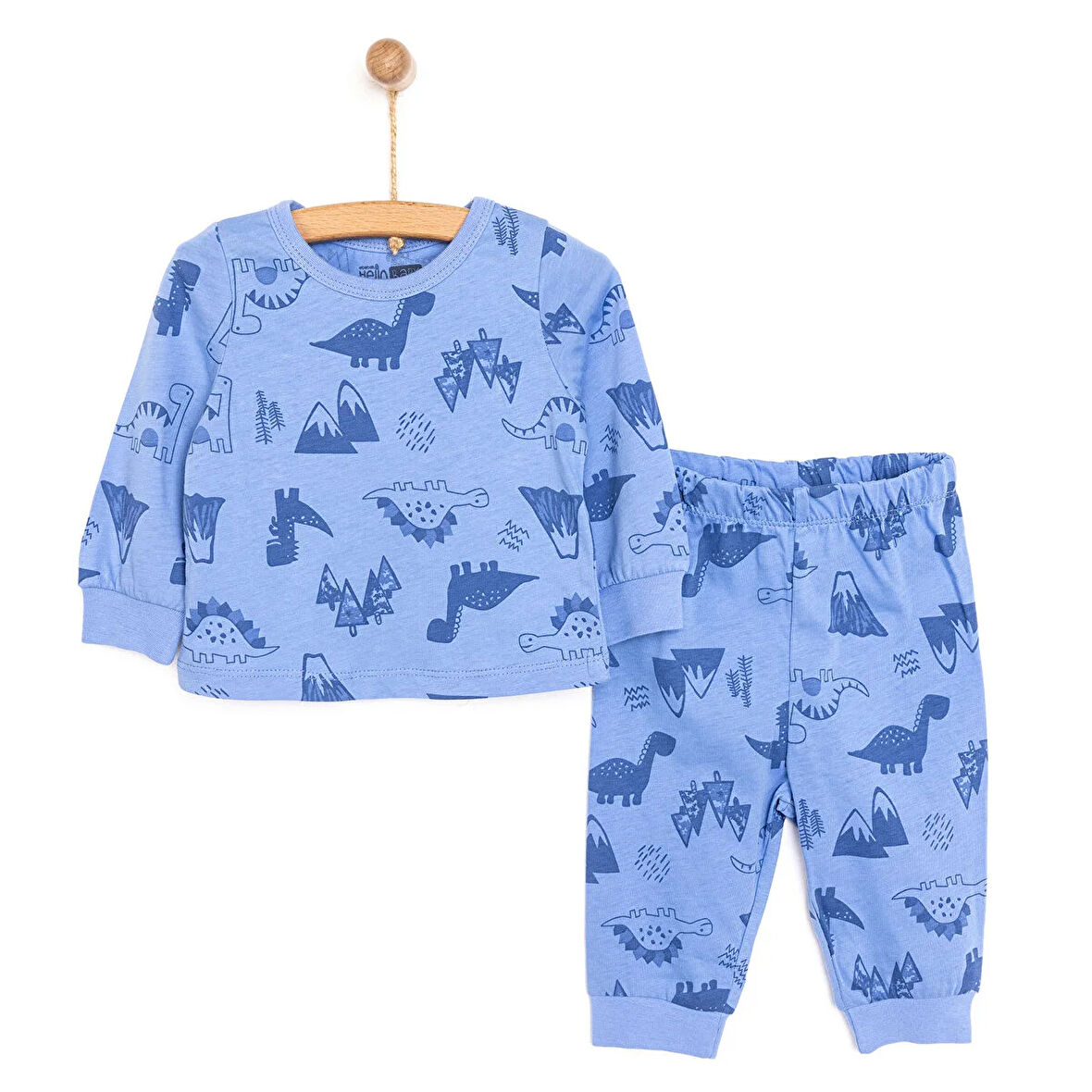 HelloBaby Uzun Kol Dinazor Desenli Bisiklet Yaka Pijama Takımı