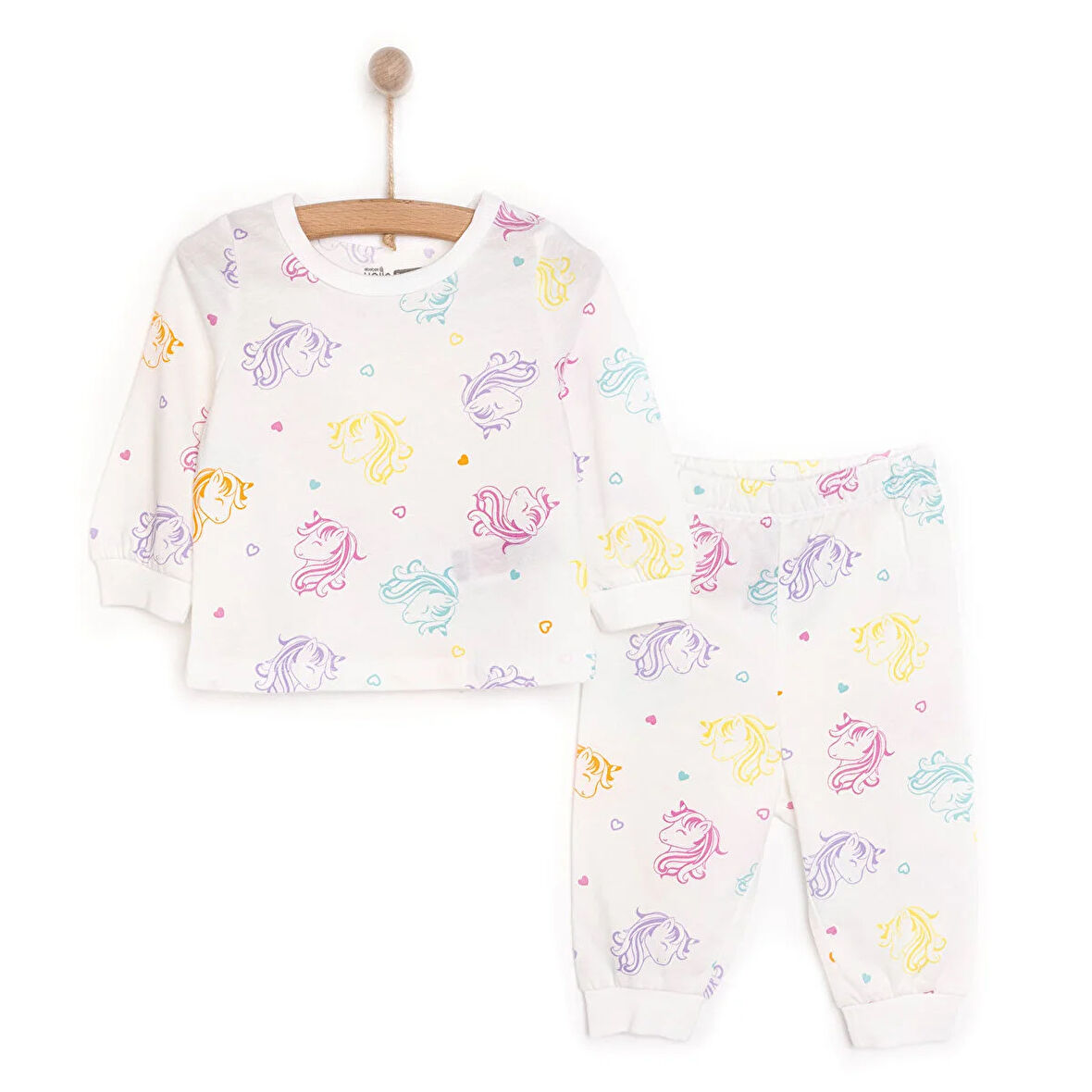 HelloBaby Kız Renkli Unicorn Desenli Uzun Kol Pijama Takımı