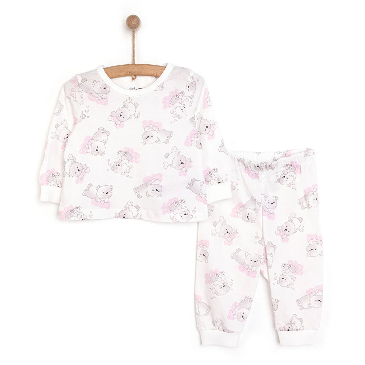 HelloBaby Kız Sevimli Ayı Desenli Uzun Kol Pijama Takımı