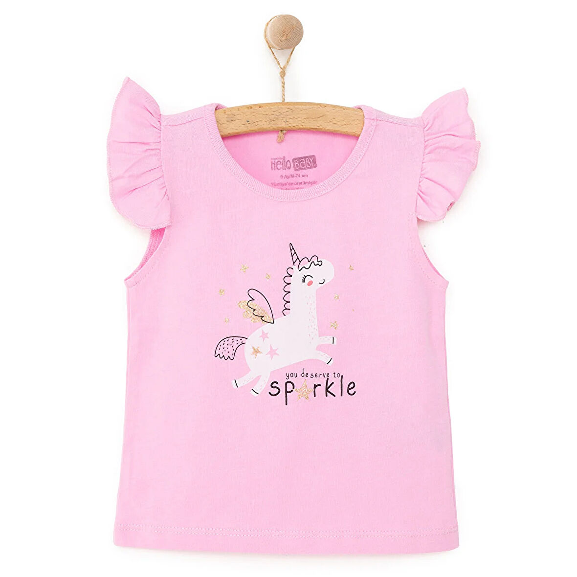HelloBaby Basic Kız Melek Unicorn Baskılı Atlet T-shirt Kız Bebek