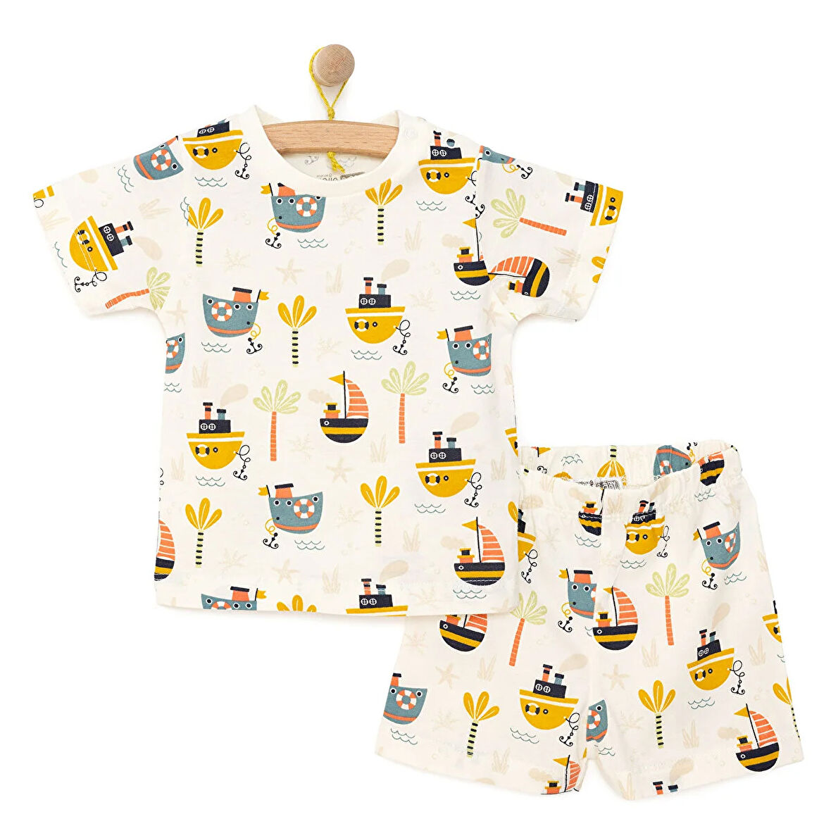 HelloBaby Erkek Bebek Pijama Takım Çıtçıtlı Bisiklet Yaka Kısa Kol