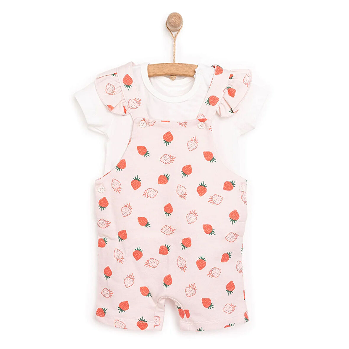 HelloBaby Basic Kız Çilek Desenli Şort Salopet-Tshirt Kız Bebek