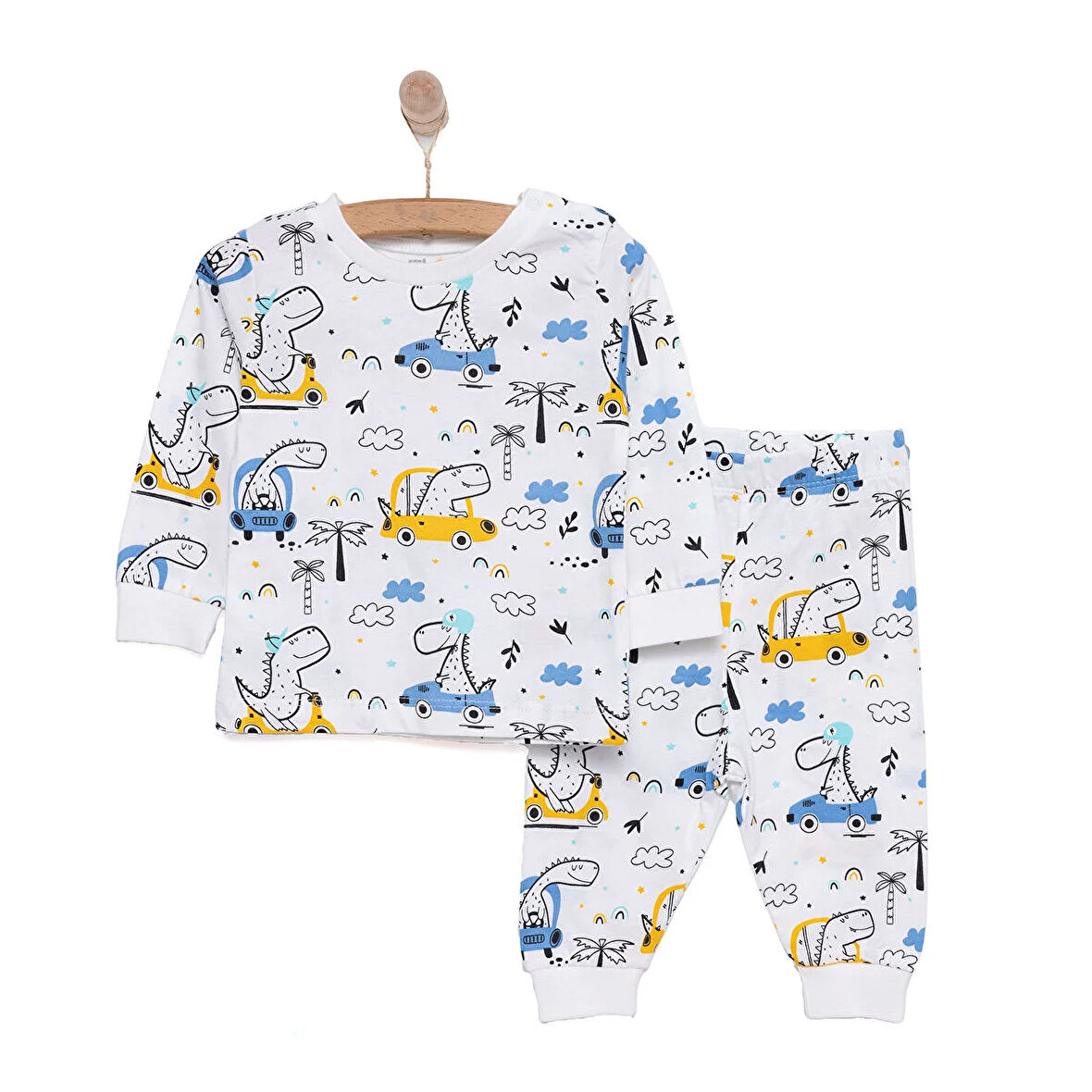 HelloBaby Uzun Kol Bisiklet Yaka Dinazor Desenli Pijama Takımı