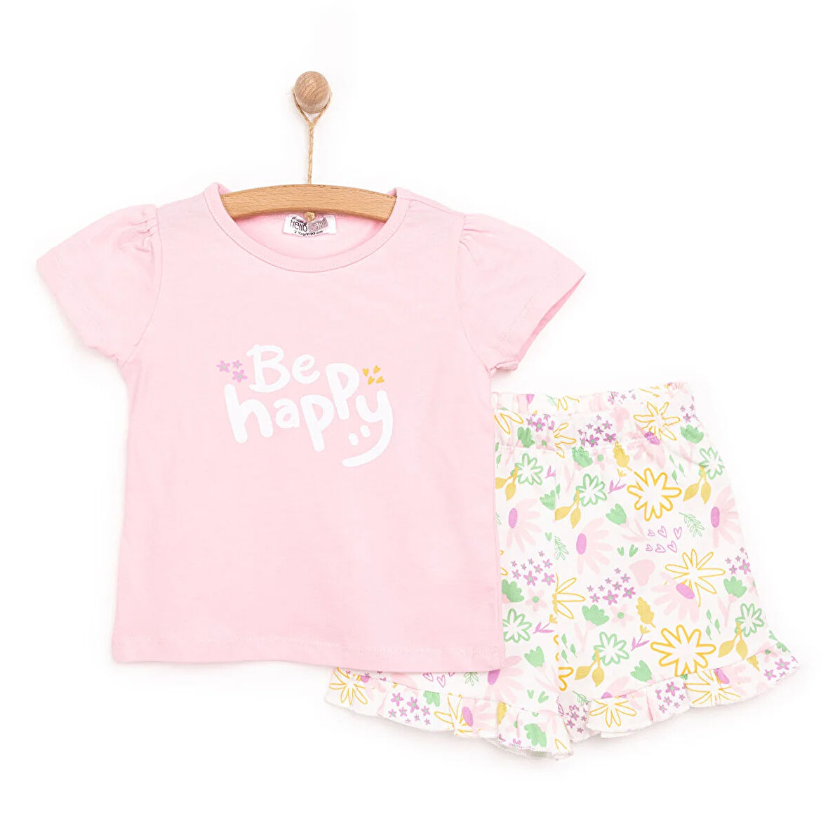 HelloBaby Basic Kız Be Happy Baskılı Tshirt-Şort Kız Bebek